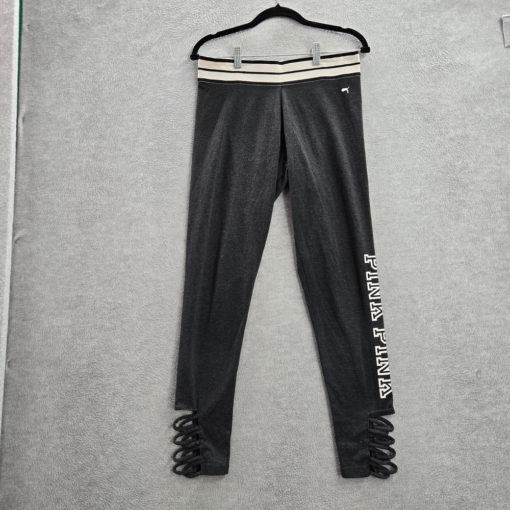 PINK Victoria's Secret Women Legging L Gray Logo High Rise 29" Inseam READ